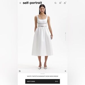 Self Portrait WHITE TAFFETA DIAMANTE BOW MIDI DRESS